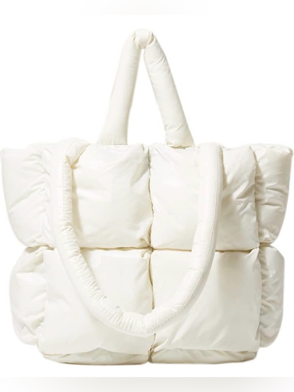 Puffy Quilted Tote Bag in Cream - Stylish Women's Shoulder Bag